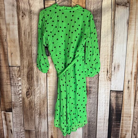 Ganni Dress Dainty Georgette Wrap Polka Dot Classic Green Size 42 Versatile - Picture 2 of 15